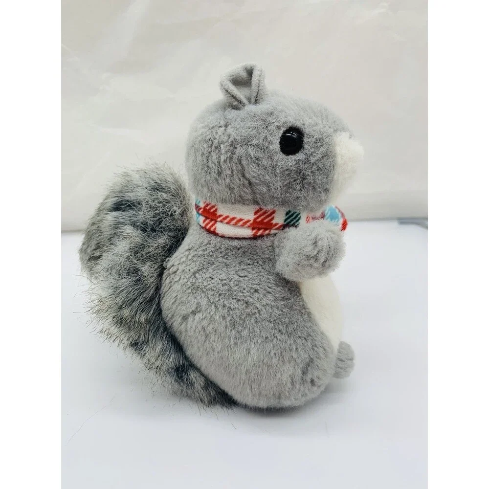 Douglas Winter Friends Plush Grey Squirrel with Plaid Scarf 6” Stuffed Animal
